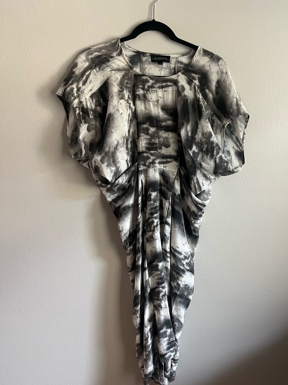 The Podolls XS Gray White Abstract Draped Cocoon Dress Made in USA